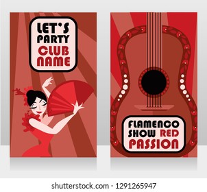 Two banners for flamenco show, traditional gypsy dancer and guitar, vector illustration
