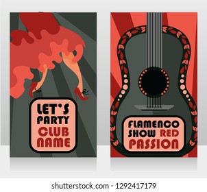 Two banners for flamenco show, traditional gypsy dancer and guitar, vector illustration