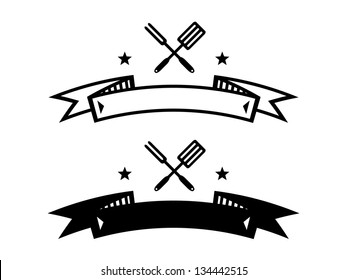 Two Banners with Fork and Spatula Icons.