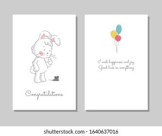 Two banners with funny cute bunny. Hand drawn