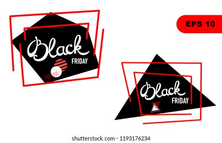 Two banners of geometric shapes in Memphis style for Black Friday Day