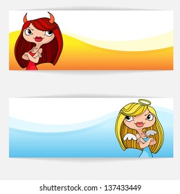 two banners girls angel and the devil.