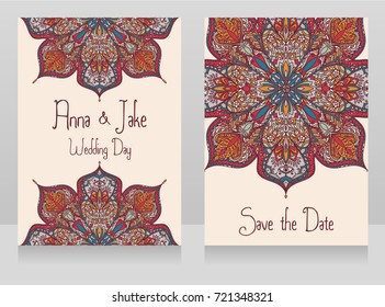 Two banners for gypsy style wedding with beautiful lace ornament, vector illustration