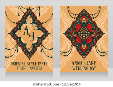 Two banners for oriental style wedding with traditional ornament, vector illustration
