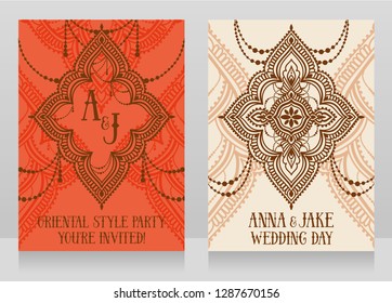 Two banners for oriental style wedding with traditional ornament, vector illustration