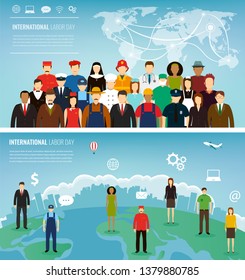 Two banners with people of different occupations. Professions icons set. Flat design. Vector illustration