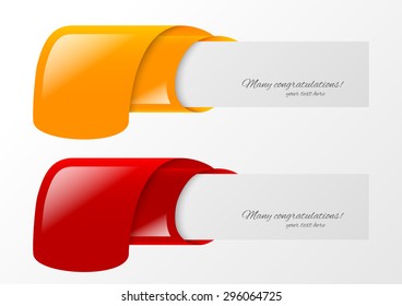Two banners with ribbons in orange and red