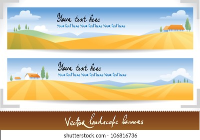 Two banners with rural landscapes