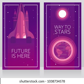 Two banners for space travels with space shuttle and Earth, can be used for space exploratioin program, vector illustration 