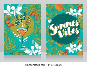 two banners for summer cocktail party, invitations in tropical style, vector illustration