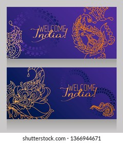 two banners for welcome India, can be used as greeting cards for Diwali festival, vector illustration