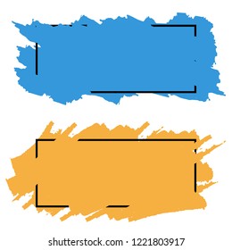 Two banners,borders of color brush strokes, vector set. Blank textured headers. Dirty artistic design elements for text. Isolated on white background