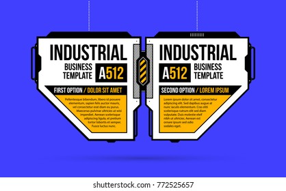 Two banners/options with hi-tech elements in geometric industrial/techno style on deep blue background