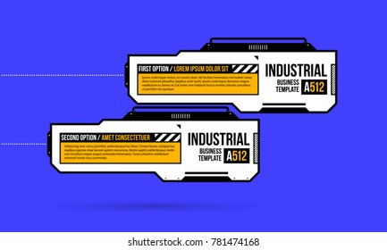 Two banners/options with hi-tech elements in geometric industrial/techno style on deep blue background