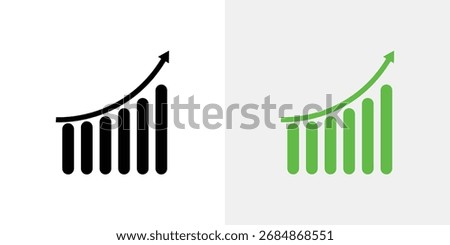 Two bar charts, one black and one green, illustrate a positive trend with an upward-sloping arrow indicating growth.
