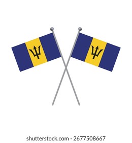 Duas bandeiras de Barbados são cruzadas em polos contra um fundo preto ilustração plana