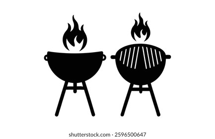 Two barbecue grills with flames silhouette.