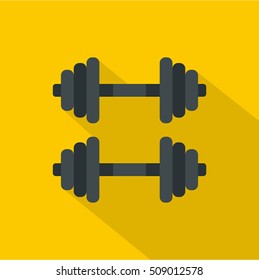 Two barbells icon. Flat illustration of two barbells vector icon for web isolated on yellow background