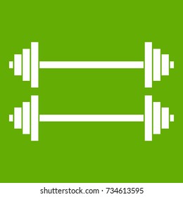 Two barbells icon white isolated on green background. Vector illustration