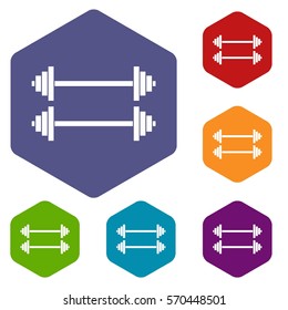 Two barbells icons set rhombus in different colors isolated on white background