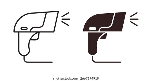 Dos iconos del escáner del código de barras, un arte negro y una línea, aislados en el fondo blanco. Perfecto para proyectos de venta minorista, logística o tecnología.