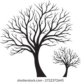 Silueta de dos árboles desnudos sobre fondo blanco