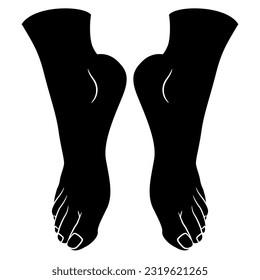 Two barefoot human feet standing on tiptoes. Black and white silhouette.