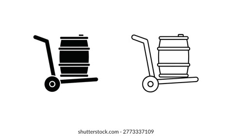 Two barrel designs on hand trucks one filled in a black graphic silhouette
