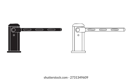 two barrier gates one black and one white isolated on white background