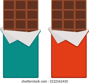 Two bars of chocolate, illustration, vector on a white background.