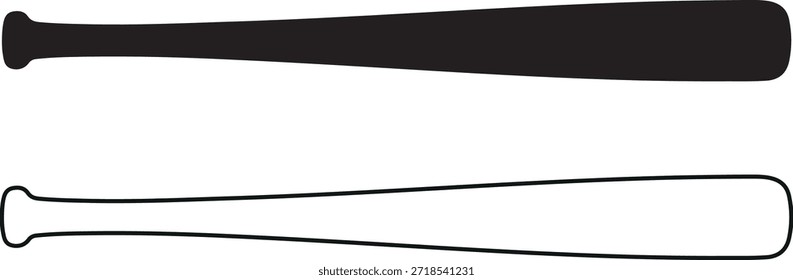 Two baseball bat outlines one filled and one as a simple line drawing.