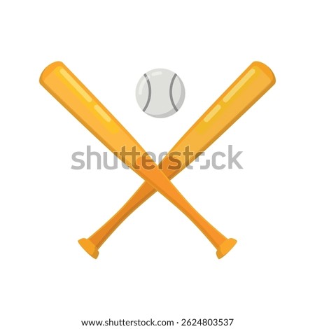 Two baseball bats crossed with a ball, representing baseball games, team spirit, and sportsmanship.