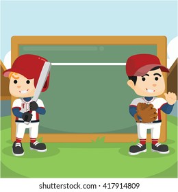 two baseball players with sign