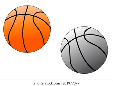 two basket balls one orange the other grey on white background