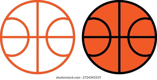 Zwei Basketball-Symbole nebeneinander mit Umrissen und gefüllten Farbversionen