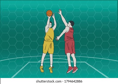Two basketball players in action