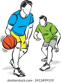 two basketball players men friends playing together vector illustration