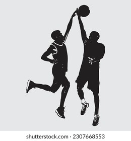 dos jugadores de baloncesto hombres aislados en vector de silueta