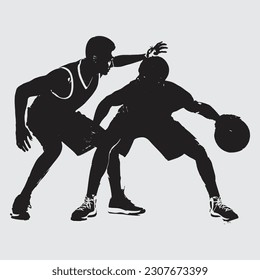 dos jugadores de baloncesto hombres aislados en vector de silueta