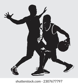  dos jugadores de baloncesto hombres aislados en vector de silueta