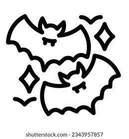 Two bat and stars, vampire, halloween line icon, halloween concept, horror night vector sign on white background, outline style icon mobile concept web design. Vector graphics.