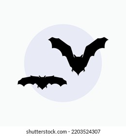 Two Bats and Moon Icon. Nocturnal Animal Symbol - Vector. 