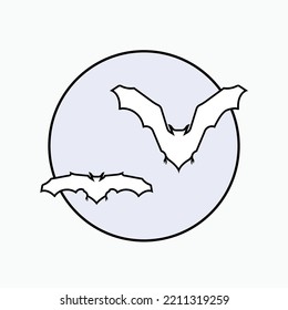 Two Bats and Moon Icon. Nocturnal Animal Symbol - Vector.