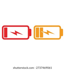 Two batteries with different charge levels and colors, one red and one orange.