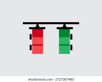 Two batteries, one red and one green, placed on a battery holder