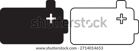 Two batteries with plus signs facing each other in black and white battery