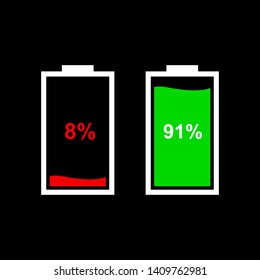 Two battery icons for the design of the interface of the smartphone, tablet and other devices. Vector flat icon battery.