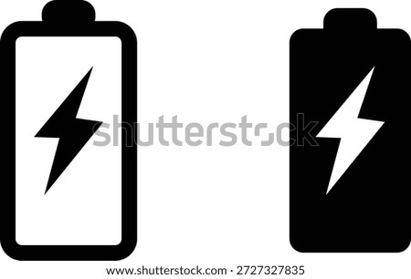 Two battery icons with lightning bolts on white background charging symbols