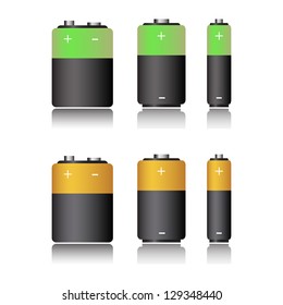 Two battery sets in green and yellow isolated on a white background