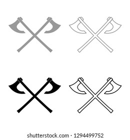 Two battle axes vikings icon set grey black color vector illustration outline flat style simple image